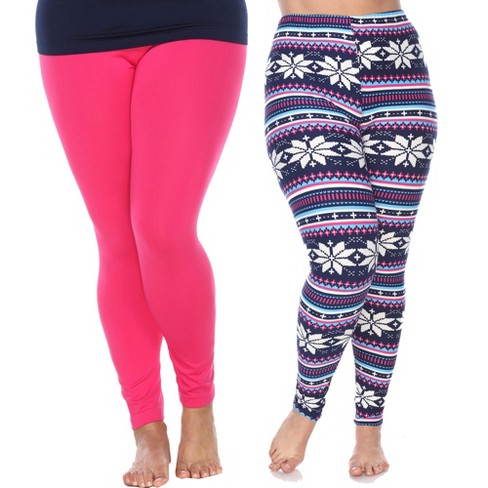 Women's Pack Of 2 Plus Size Leggings - One Size Fits Most Plus - White Mark  : Target