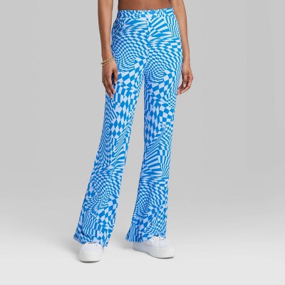 blue and white flare pants