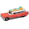 1959 Cadillac Ambulance Red w/White Top (Weathered) w/Surfboards on Roof "Surf Shark" 1/64 Diecast Model Car by Johnny Lightning - 2 of 3