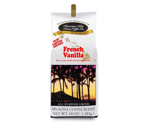 Hawaiian Isles Kona Coffee French Vanilla Medium Roast Ground Coffee - 10oz