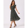 Allegra K Women's Floral Elastic Waist V Neck Ruffled Hem Chiffon Dress - 2 of 4