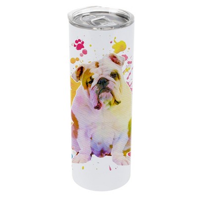 100 North 20 Ounce Stainless Steel On the Go Travel Tumbler With Push Top Lid, English Bulldog Paint Splatter