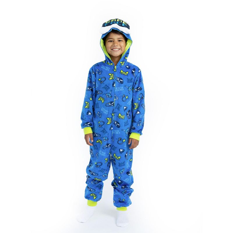 Sleep On It Boys Zip-Up Hooded Sleeper Pajama with Built Up 3D Character Hood, 3 of 9