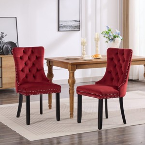 Contemporary Velvet Tufted Dining Chairs Set of 2 with Nailhead Trim,Solid Wood Legs and High Back for Dining Room-Baofuwish - 1 of 4