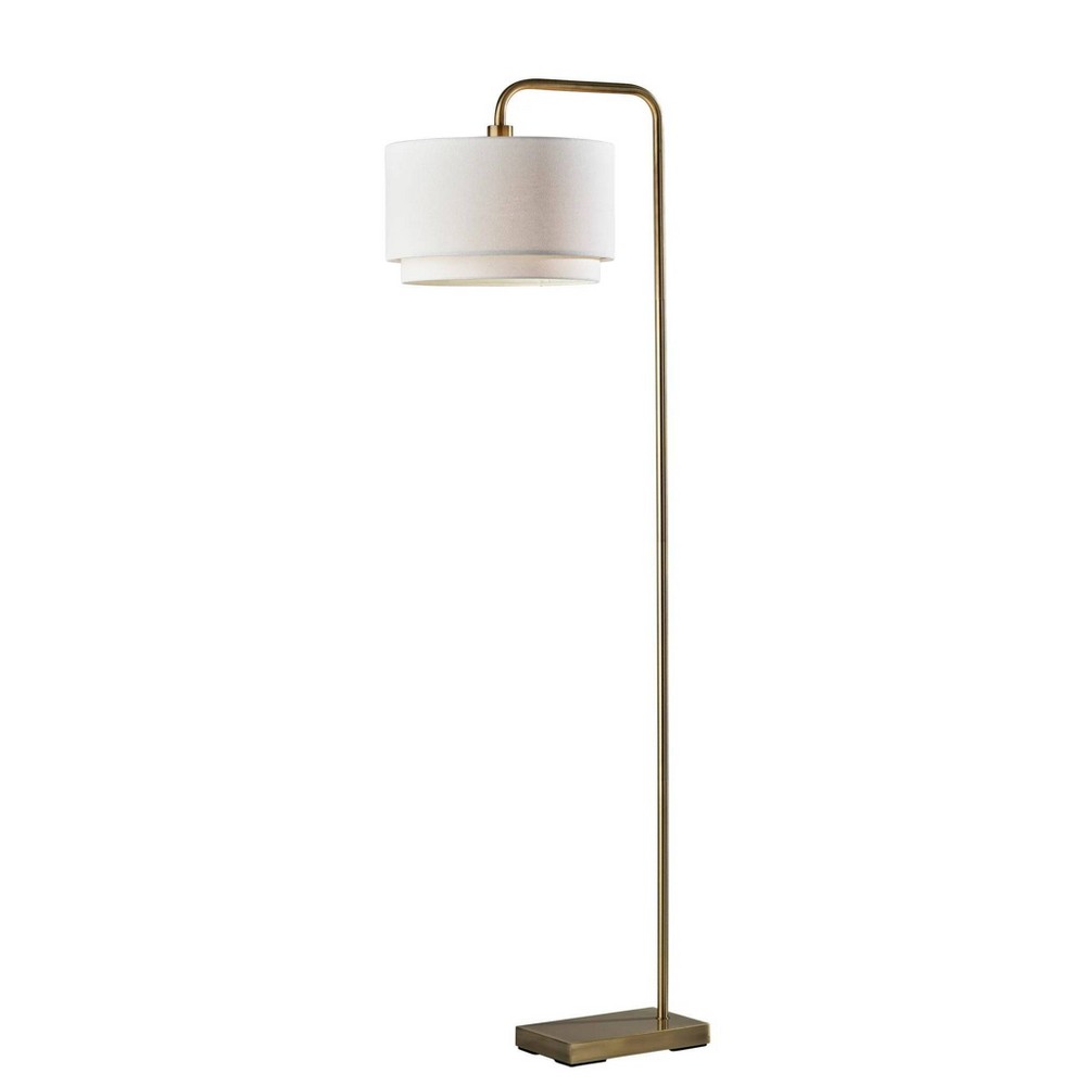 Photos - Floodlight / Street Light Adesso Brinkley Floor Lamp Brass: ETL Listed, 2-Tier White Drum Shade, Metal Base, Rotary Switch 