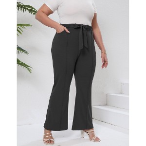 Womens Plus Size Flare Pants Tie Front Fashion Outfits Pockets Spring Fall Pants Slim Business Casual Work Pants - 1 of 3