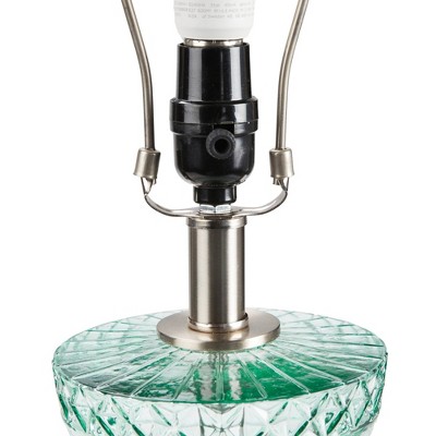 Aqua Blue Textured Glass Table Lamp with White Shade