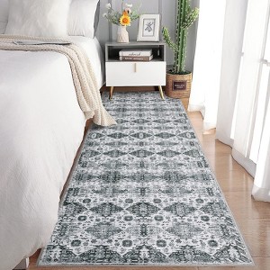 Washable Neutral Area Rug Boho Vintage Floral Retro Geometric Non Slip Low Pile Carpet for Living Room Bedroom - 1 of 4