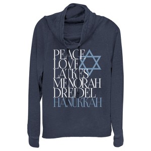 Juniors Womens CHIN UP Hanukkah Wish List Cowl Neck Sweatshirt - 1 of 3