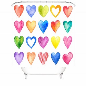 Colorful Heart Shape Shower Curtains for Bathroom Waterproof Fabric Bath Curtain Durable Soft Stylish Bathroom Decor 72x72 Inch - 1 of 1