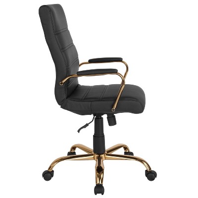 High Back Black Faux Leather Executive Swivel Chair with Gold Metal Frame