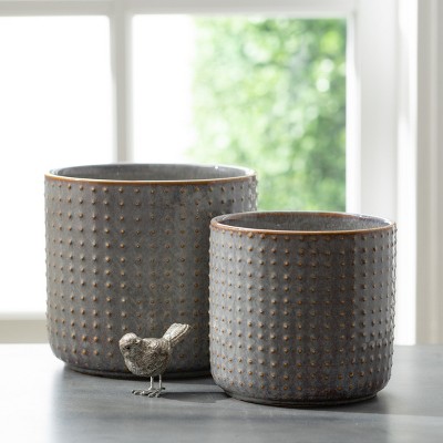 Gray Ceramic Patterned Planters Set for Indoor/Outdoor Use