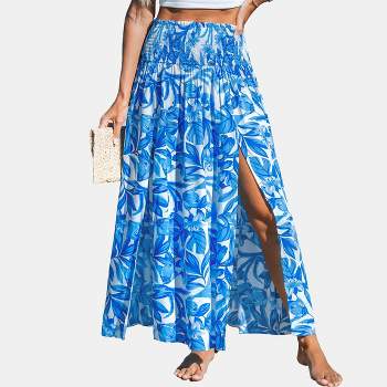Women's Blue Tropical Smocked Waist Maxi Cover-Up Skirt - Cupshe