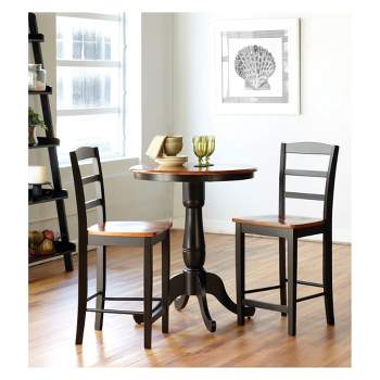Set of 3 30" Round Dining Table with 2 Madrid Chairs Black/Red Set - International Concepts