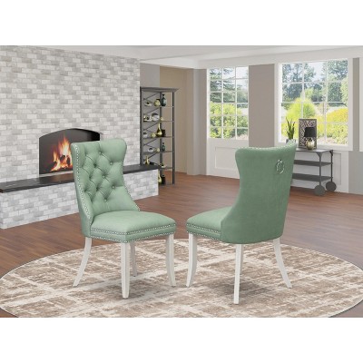 East West Furniture DAP2F23 Dallas Parson Kitchen Chairs - Button Tufted Nailhead Trim Beige Red faux Leather  Dining Chairs, Set of 2, linen white
