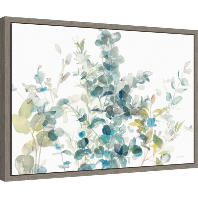 Eucalyptus Watercolor Botanical Framed Canvas Wall Art in Grey