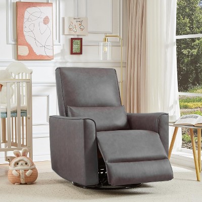 Swivel Rocking Recliner Chair, Manual Leather Recliner Glider with Lumbar Support & Padded Armrest, Comfortable Rocker Nursery Single Sofa