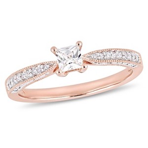 EVERLY JEWELRY |Rose Plated Sterling Silver 0.05 CT TW Diamond And 1/3 CT TGW Created White Sapphire Fashion Ring - 1 of 4
