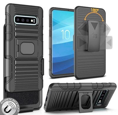 Nakedcellphone Combo for Samsung Galaxy S10 - Ring Grip/Stand Case and Belt Clip Holster - Black