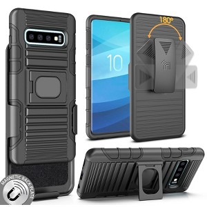 Nakedcellphone Combo for Samsung Galaxy S10 - Ring Grip/Stand Case and Belt Clip Holster - Black - 1 of 4