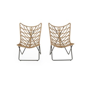 Christopher Knight Home 2pc Byson Wicker Outdoor Patio Accent Chairs Light Brown/Black - 1 of 4