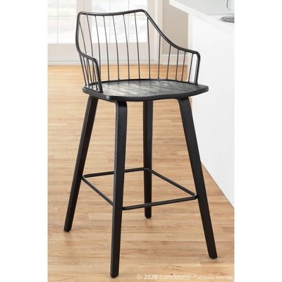 Winston Black Wood and Metal Swivel Counter Stool