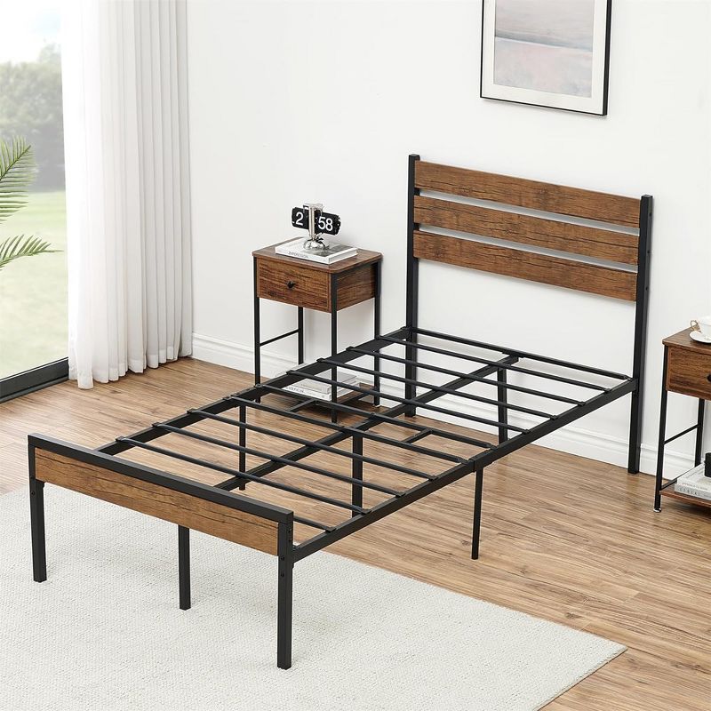Whizmax Twin Size Modern Platform Bed Frame with Wood Headboard and Storage Space Under Frame, Metal Slats Support, Noise Free, Easy Assembly, 4 of 8