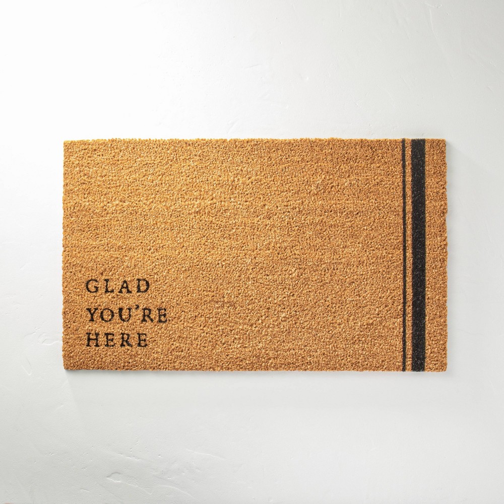 18"x30" Glad You're Here Coir Doormat Black/Tan - Hearth & Hand with Magnolia