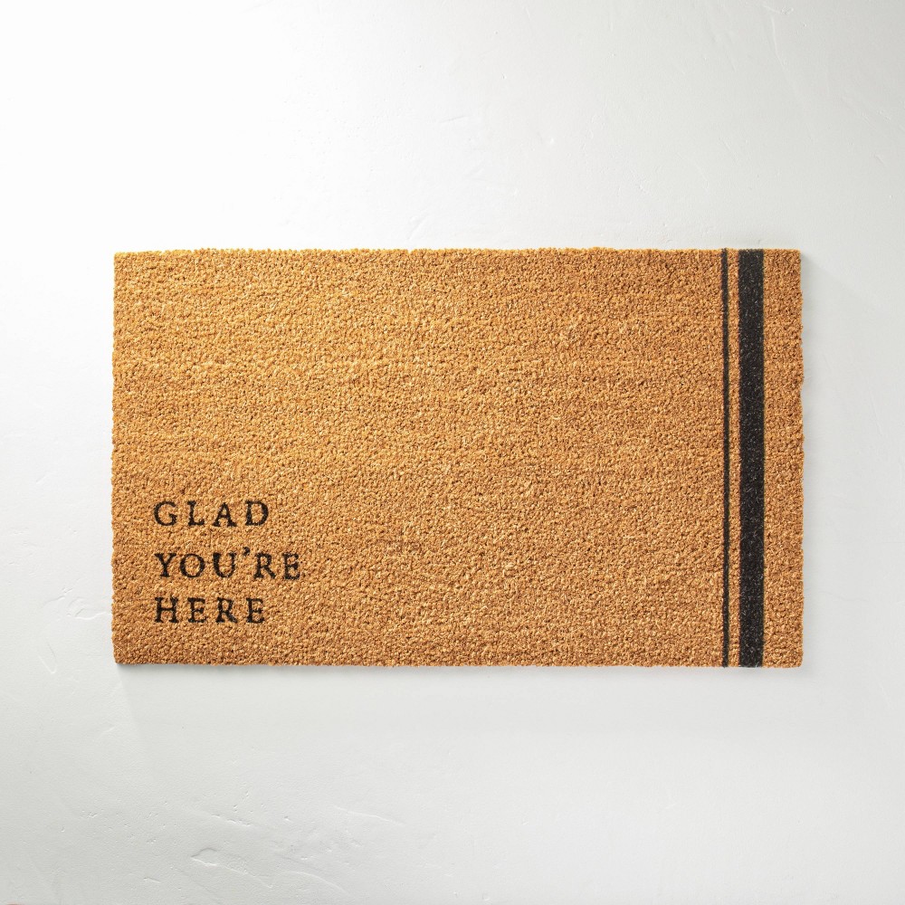 18"x30" Glad You're Here Coir Doormat Black/Tan - Hearth & Hand with Magnolia