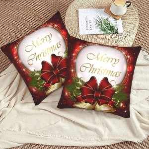 Pillow Covers Merry Christmas Bell Snowflake Set of 2 Pillowcases Square Cushion Cover - 1 of 3