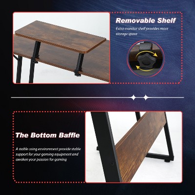 Brown L-Shaped Wood Corner Gaming Computer Desk
