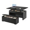 Farmhouse Living Room Center Lift Top Coffee Table Set with Storage Ottoman Bench with Hidden Compartment - 2 of 4