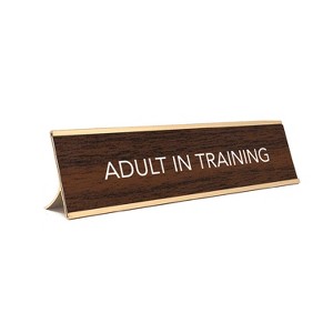 LEMONSODA Nameplate Style Desk Sign (ADULT IN TRAINING) - Brown and Gold - 1 of 4