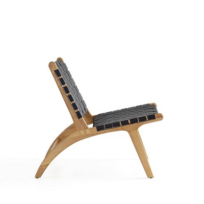 Black and Natural Faux Leather Wood Slipper Chair