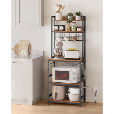 VASAGLE Rustic Brown and Black Adjustable Metal Bakers Rack