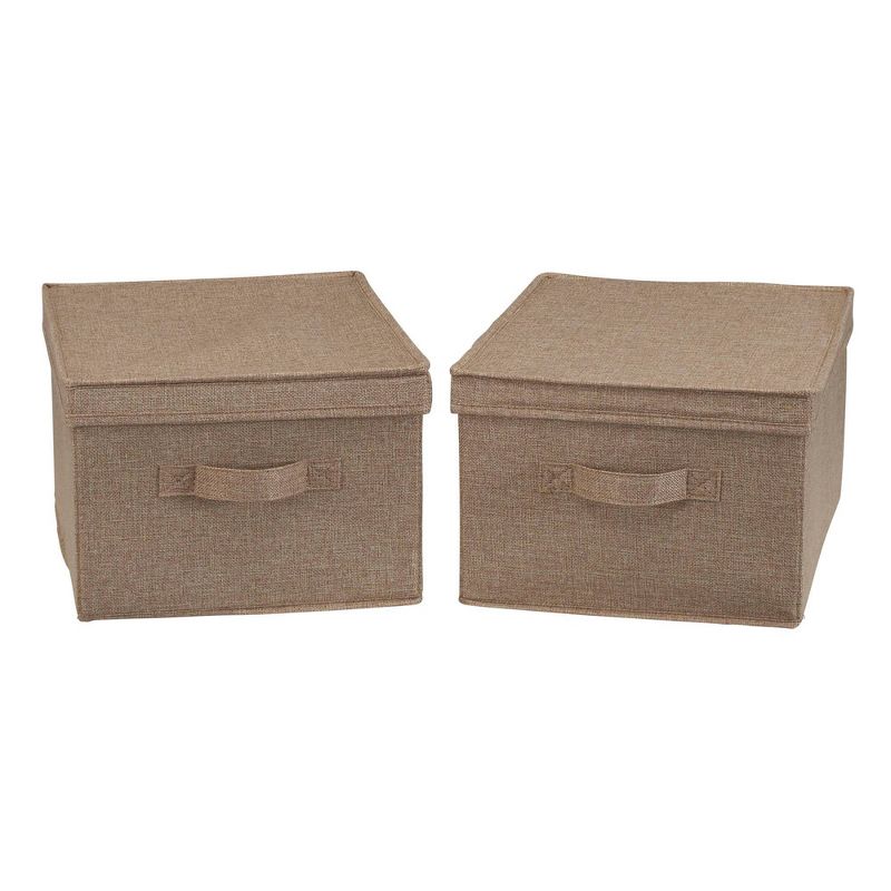 Household Essentials Set of 2 Large Storage Boxes with Lids Latte Linen, 4 of 9