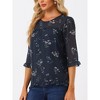 INSPIRE CHIC Women's Round Neck Ruffle 3/4 Sleeve Floral Print Chiffon Blouse - 2 of 4