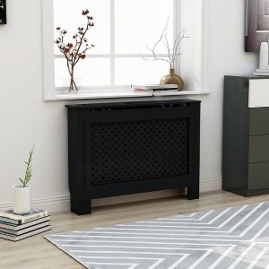 vidaXL Radiator Cover Black 44.1"x7.5"x32.1" MDF - 1 of 4