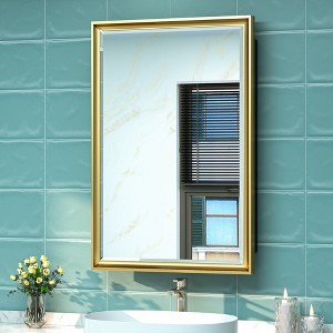 Keonjinn 17 in. W x 25 in. H Metal Framed Gold Rectangular Framed Recessed/Surface Mount  with Mirror,Gold - 1 of 4