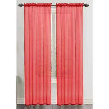 Ramallah Trading Celine Sheer Rod Pocket Curtain Panel - 55 x 90, Red
