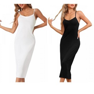 cheibear Women's Modal V Neck Adjustable Spaghetti Strap Chemise Sleep Dress - 1 of 4