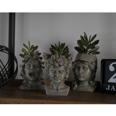 Mini Gray Resin Greek Mythology Planter Pots, 3-Piece Set