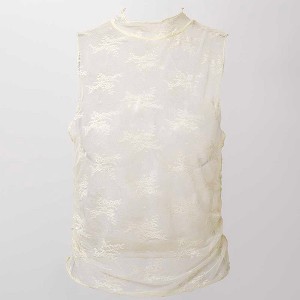 Women's Floral Lace Crop Top – Sheer Turtle Neck & Sleeveless Design, Stretchy & Sexy Cherie Code - 1 of 4