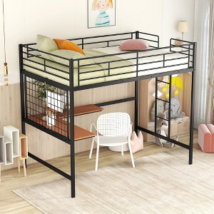 ALEXOUN Metal Loft Bed Frame, Loft Bed with L-Shape Desk and Metal Grid, Space Saving Loft Bed with Desk Underneath for Kids,Teens - 1 of 4