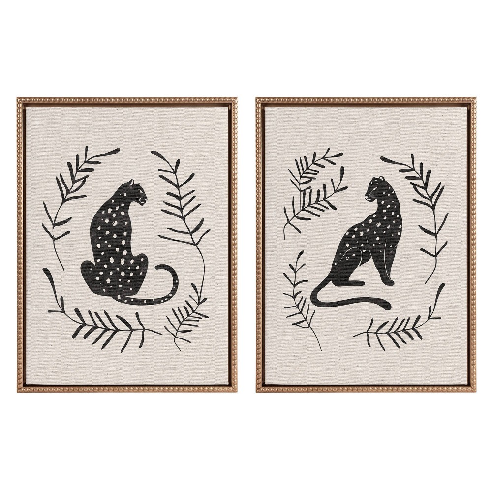 Photos - Other Decoration  18"x24" Sylvie Beaded Jungle Black Bright Framed Canvas Arts by Alexander Ginzburg Gold - Kate & Laurel All Thing(Set of 2)