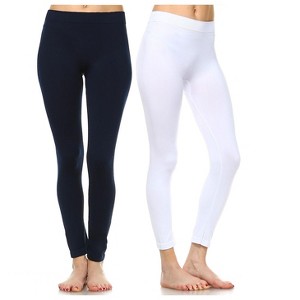 Women's Pack of 2 Solid Leggings - One Size Fits Most - White Mark - 1 of 1