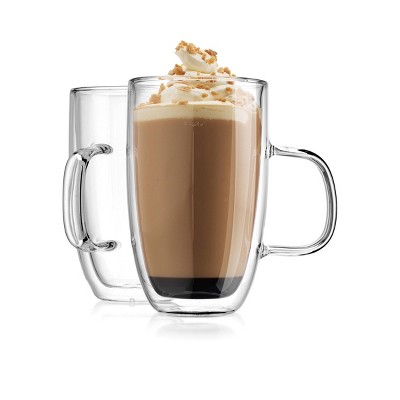 16 oz Clear Double Walled Glass Coffee Mugs Set