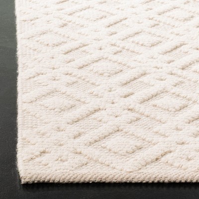 Ivory Geometric Hand-Knotted Wool and Cotton Runner Rug