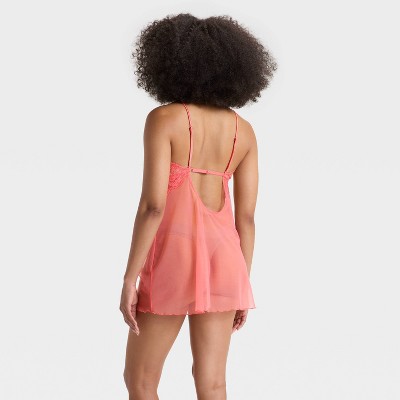 Women Straight Neck Lingerie Babydoll Slip Dress