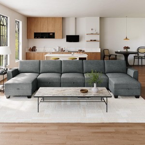 GustoWave 140''W Modular Sleeper Sofa, Sectional Sofa Bed with 7 Seat Modular Couch and Storage, Chaise - 1 of 4